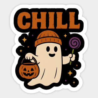Chill Ghost Halloween Candy Pumpkin Bucket Graphic Sticker
